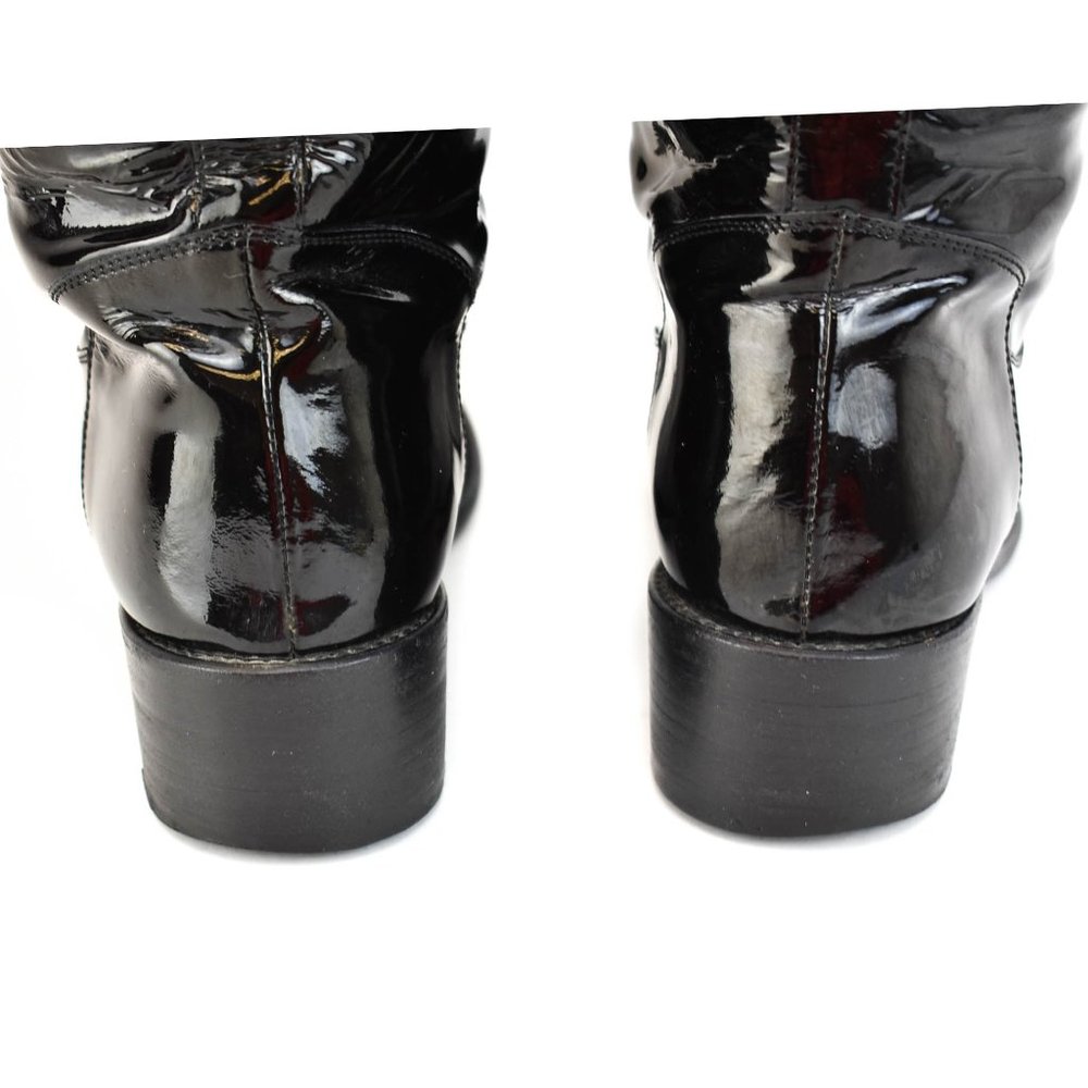 FENDI: Black, Patent Leather & Logo Tall Boots - Picture 8 of 11